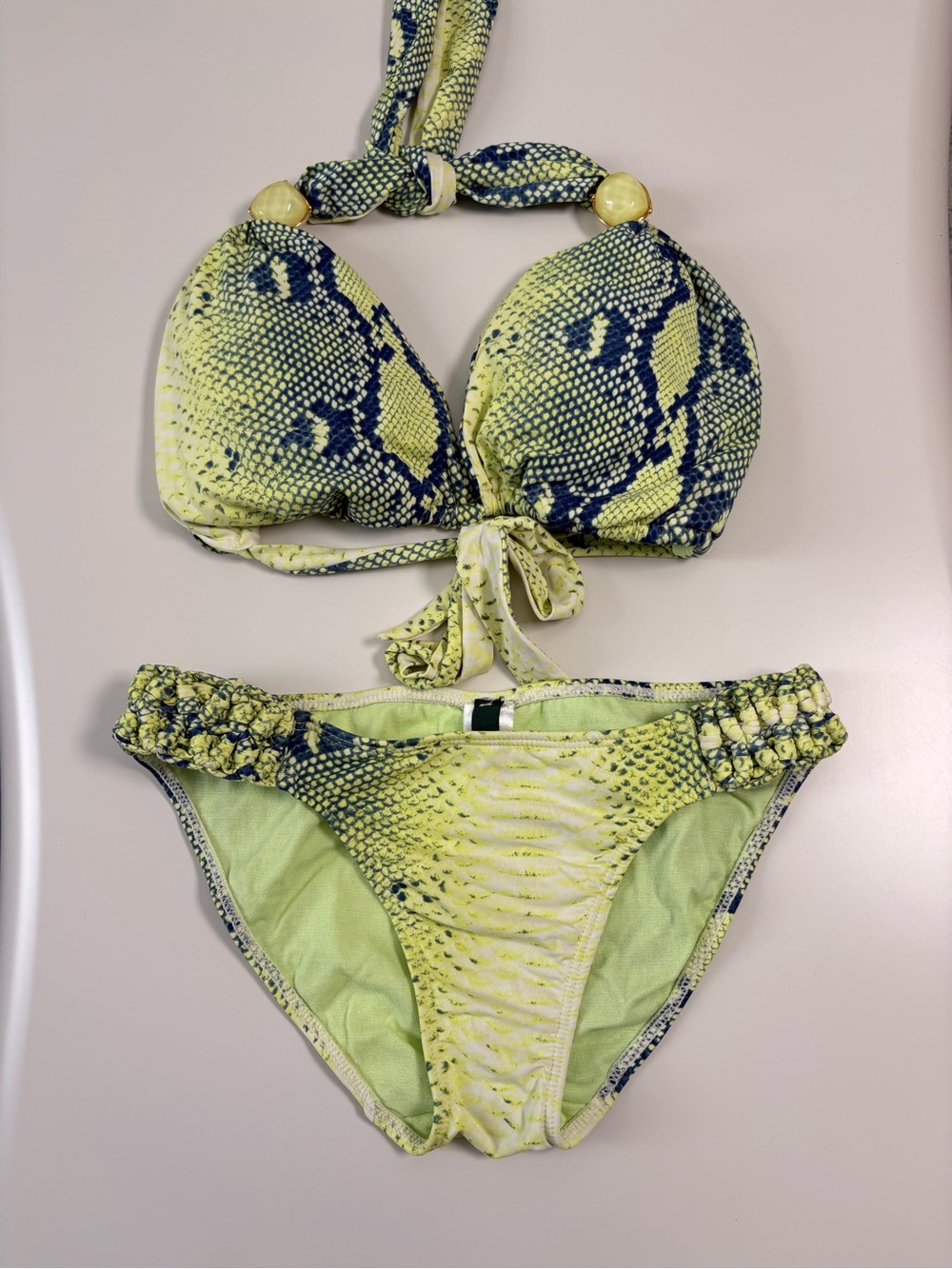 DESPI - Neon Yellow & Navy Snake Print Bikini Set